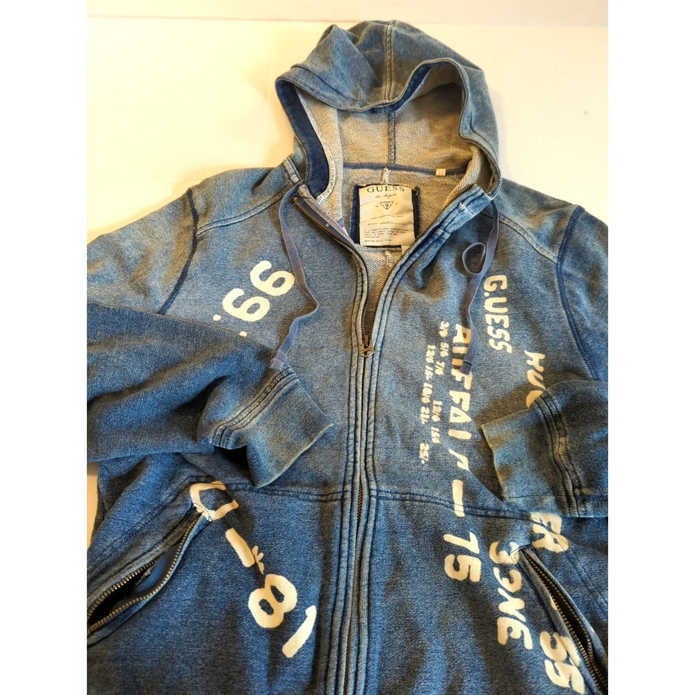 Men's Hoodie Large Full Zip Guess Los Angeles Spell Outs Artistic Statement